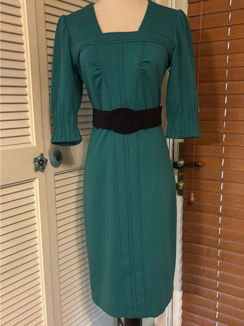 Jax Teal Midi Dress with Black Belt